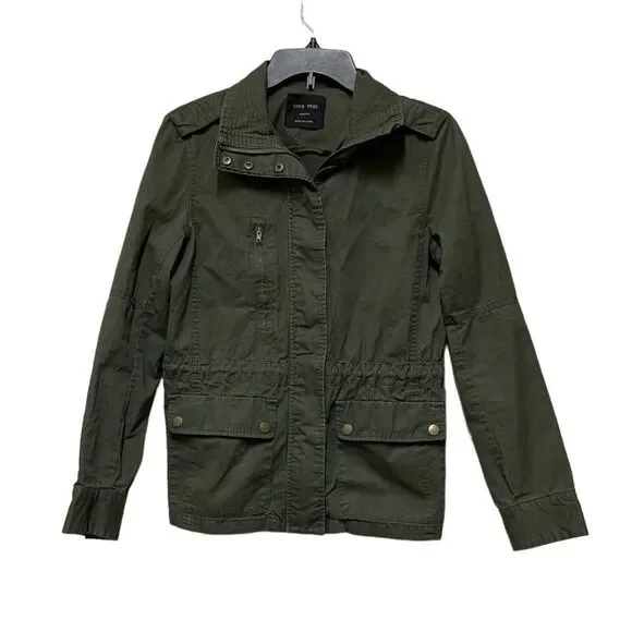 Love Tree Full Zip Army Denim Jacket Green Size Medium - Picture 1 of 4